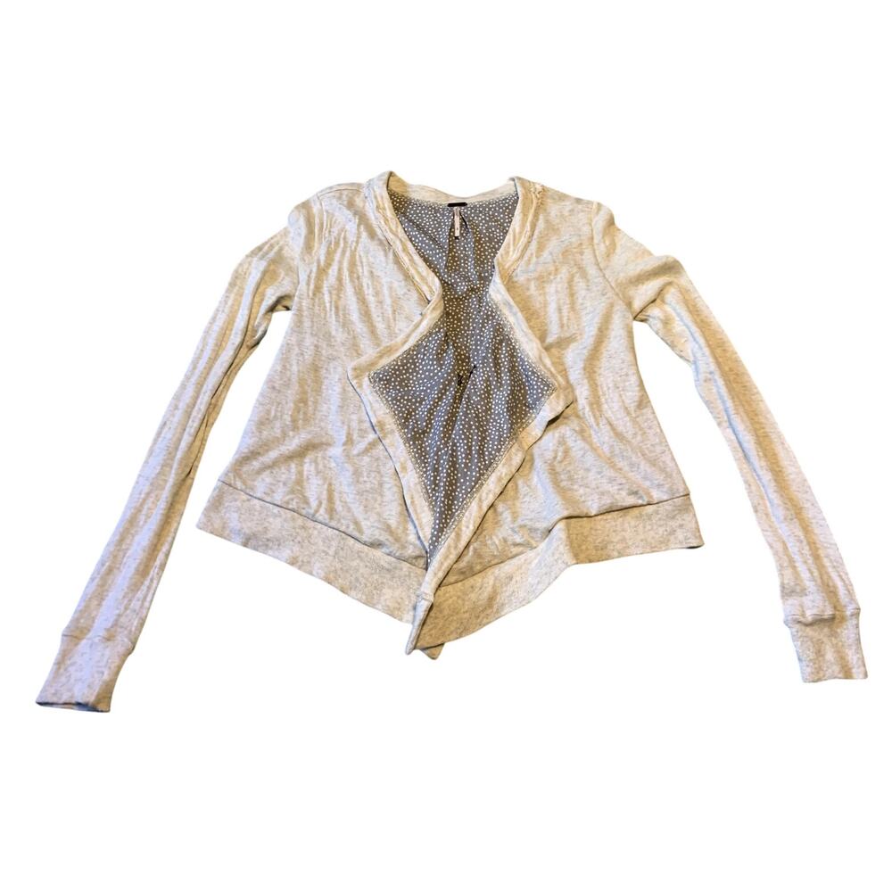 Free People Cardigan Women S/P Cream Gray Open Front Lined Wool Blend Boho Vneck